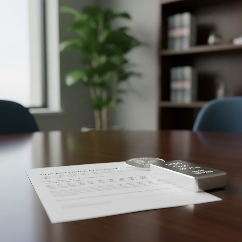 401k document and silver bar.