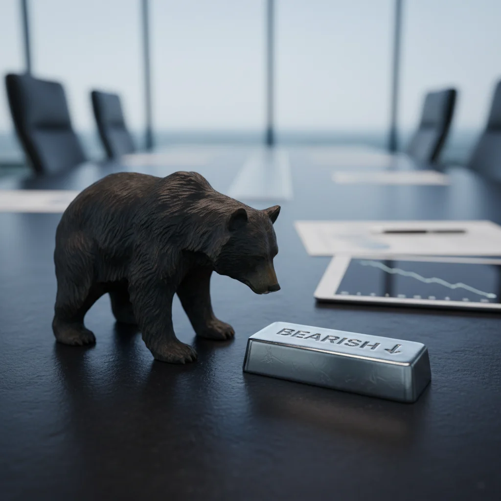 Bear figurine next to silver, signifying a bearish forecast.