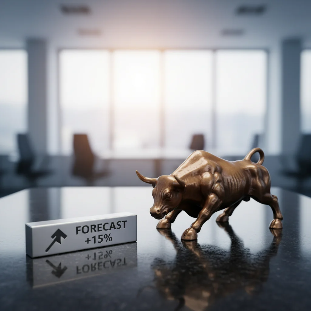 Bull figurine charging towards silver, signifying a bullish forecast.