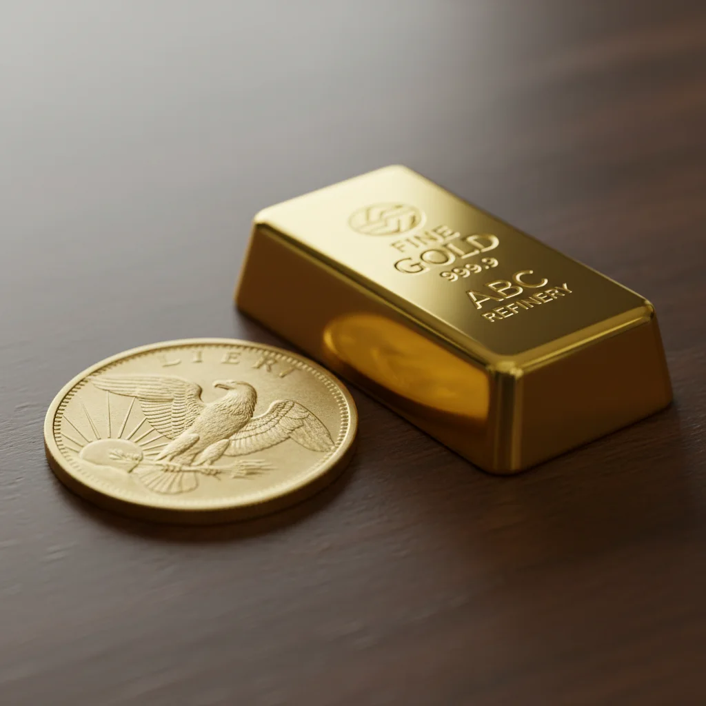 Comparison of gold bullion and gold coins for investment