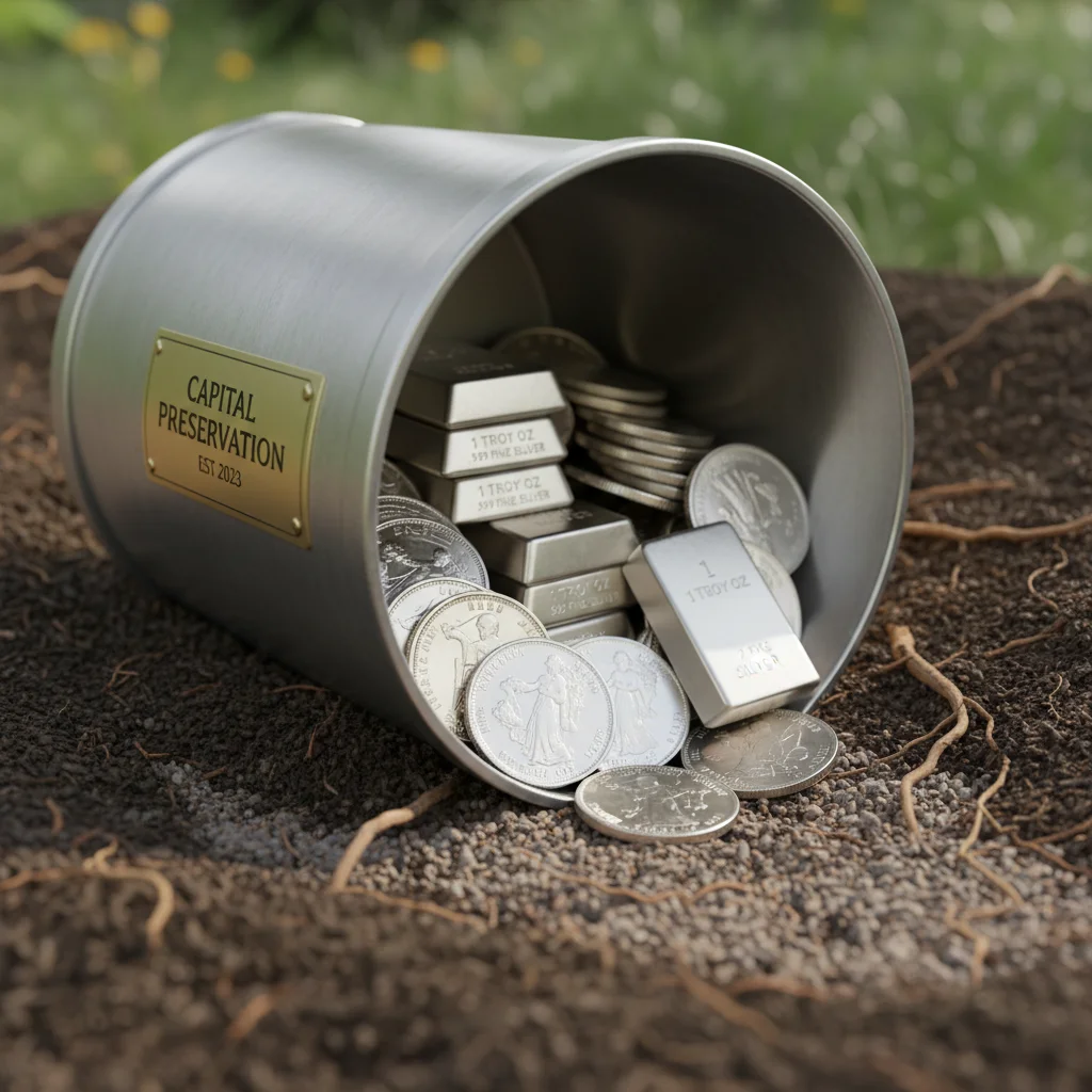 Time capsule with silver, representing capital preservation.