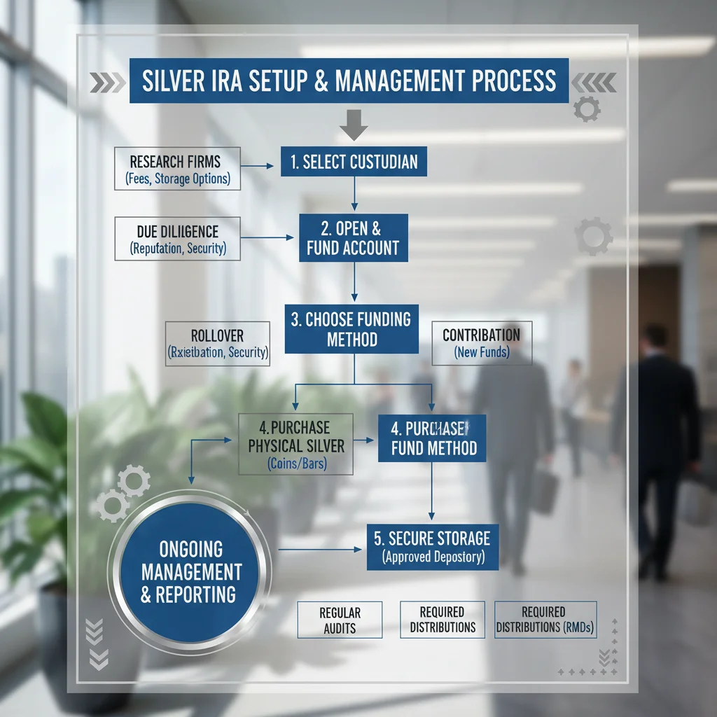 Flowchart showing how a Silver IRA works, from setup to funding.