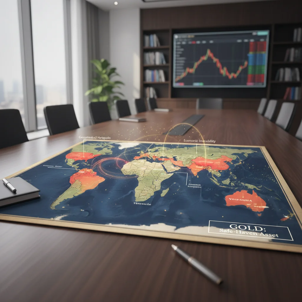 World map highlighting geopolitical instability driving gold prices