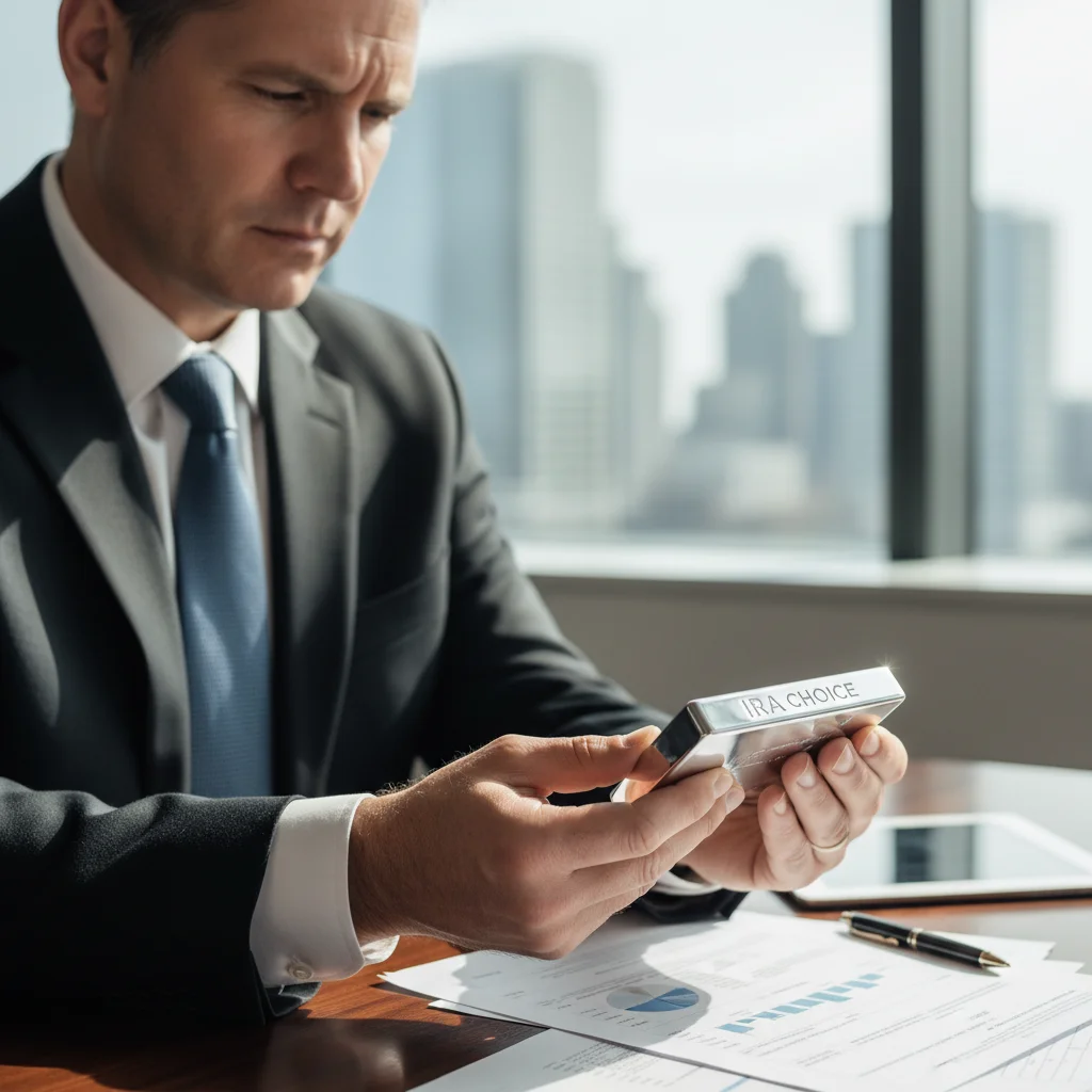 Person considering a silver bar.