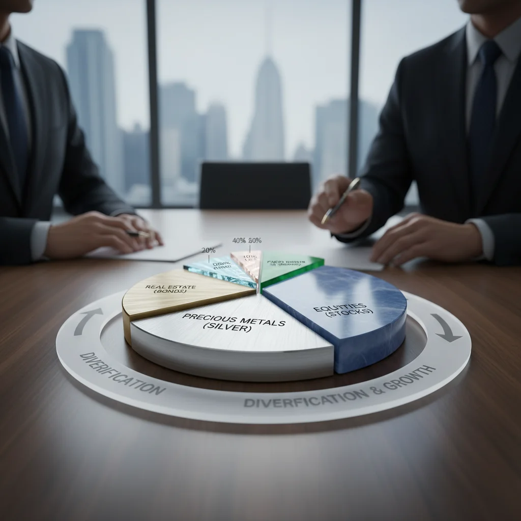 Pie chart showing diversification and portfolio balance with silver.