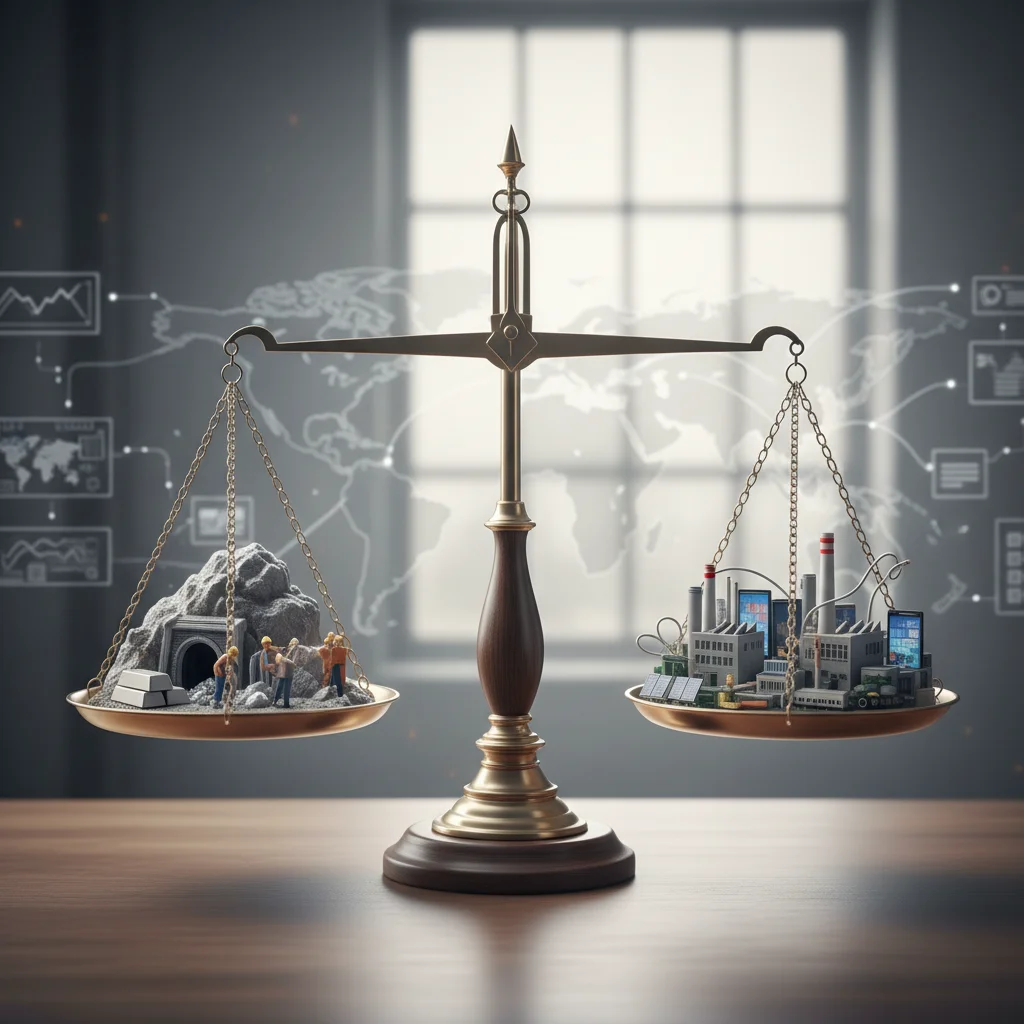 Balance scale showing silver supply and industrial demand.