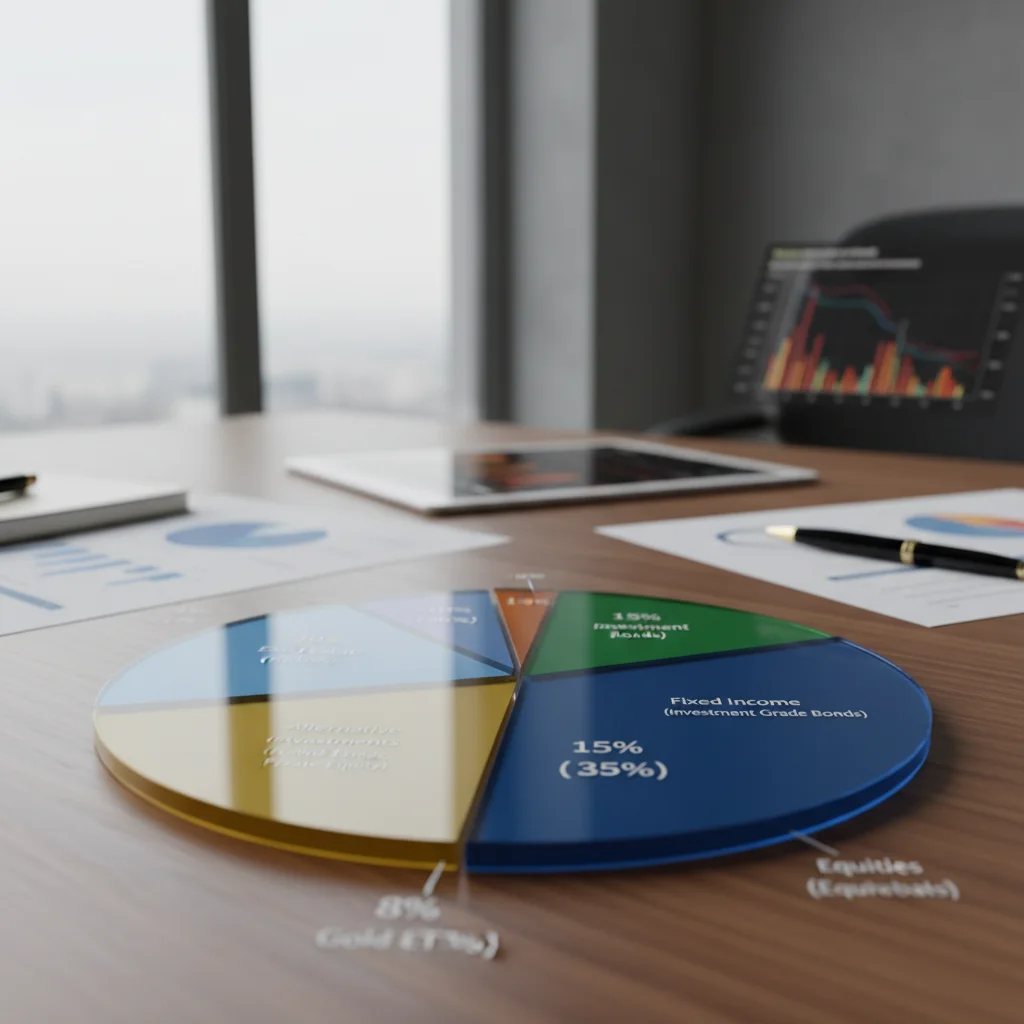 Pie chart visualizing strategic asset allocation including gold ETFs.
