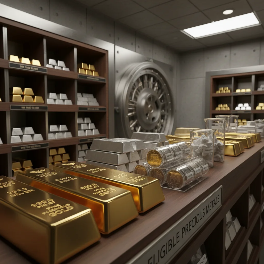 Different types of precious metals representing Eligible Precious Metals.