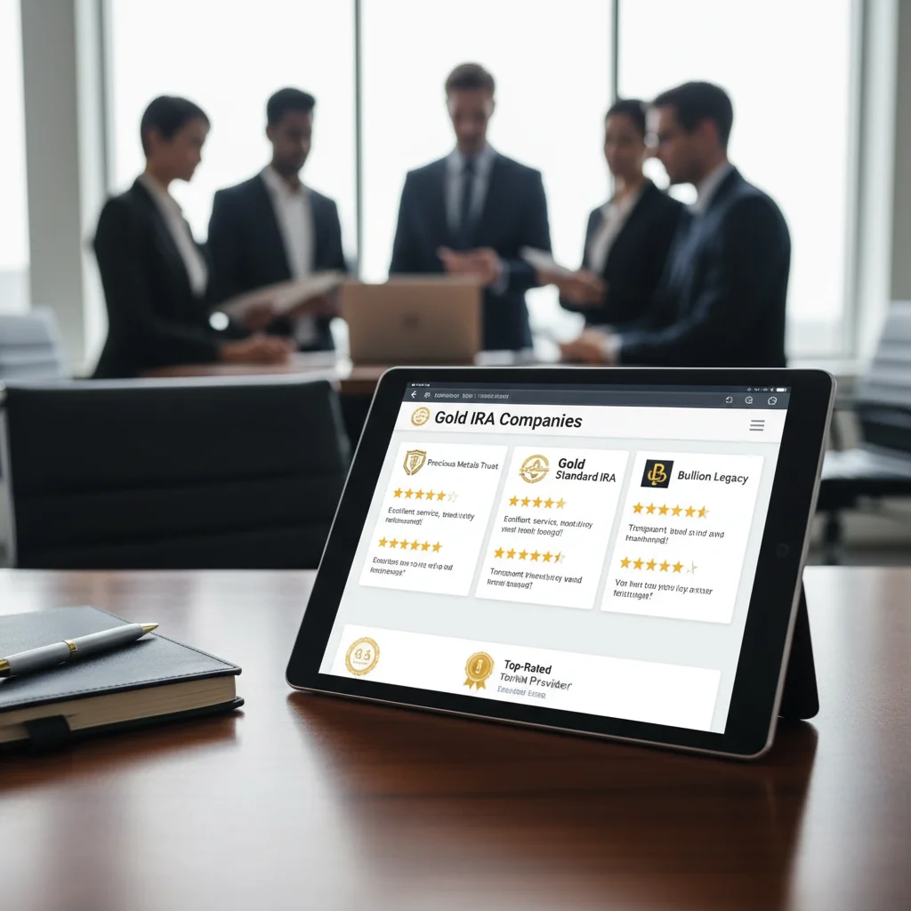 Customer reviews and ratings on a tablet, representing Gold IRA company Reputation and Reviews.